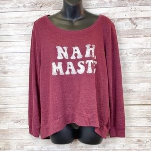 Fifth Sun Namaste Maroon Oversized Cozy Long Sleeve Pullover Sweater Lightweight